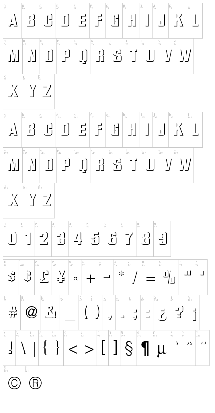 Bas Relief font map